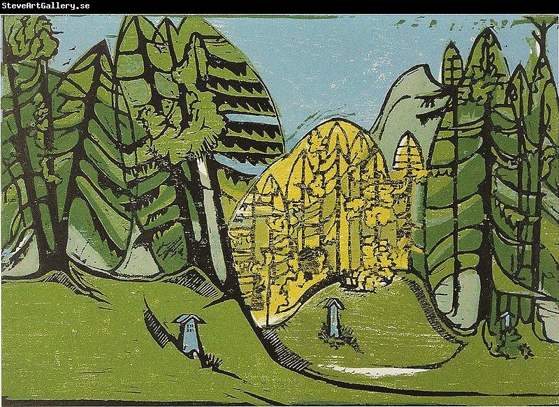 Ernst Ludwig Kirchner Forest-cemetery - Colour-wood-cut - 35 - 50 cm - Kirchner Museum Davos
